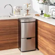CostwayMotion Sensor Garbage Bin with Kitchen Waste Bin and 2 Bottom Recycling Bins-Silver