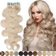 Invisible Wavy Tape In Real Human Hair Extensions Skin Weft Full Head Thick 18''