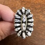 Navajo Cluster Ring White Buffalo Turquoise Size 6 Native American Womens Zuni C