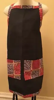 DENIM BIB APRON NICELY TRIMMED (BERRIES) WITH 2 WAIST POCKETS CROSS TIES IN BACK