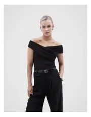[Unison] Drape Off Shoulder Top in Black
