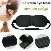 3D EYE MASK Soft Memory Foam Blindfold Sleep Travel Elastic Blackout Shade Black