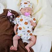 Hitish Lifelike Reborn Baby Doll, 17 Inch Sleeping Realistic Newborn Interactive Baby Dolls Silicone Full Body Soft Vinyl with Clothes Feeding Accessories, Gift Set Toy for Kids Toddler Age 3 +