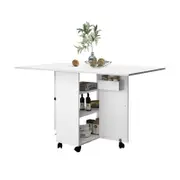 Luxsuite Wooden Folding Dining Table with Shelves Wheels