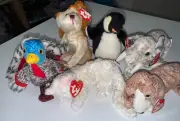 Lot of 6 TY Beanie Babies ~ Hagatha, Starlett, Sniffer, Lurkey, Admiral, Pounds