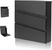YOOBOX Wall-Mount Mailbox with Lock and Keys, Security Key Drop Box for House Outside, Locking Postbox, Steel Metal Rust-Proof Mail Box, 11.02 x 11.02 x 4.33 Inch, Black, MD002