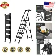 Multi-Use 5 Step Folding Ladder with Anti-Slip Design & Tool Tray Integration