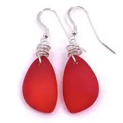 Sunset Sea Glass Earrings with Handmade Knot on Sterling Silver Hooks by Aimee T