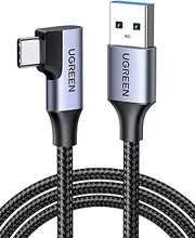 UGREEN USB A to USB C Cable USB 3.0 Fast Charge 3A Right Angle Nylon Braided Type C Cord 5Gbps Compatible with Galaxy S24 S23, iPhone 16 15, Oculus Quest 3, Android Auto, PS5, Switch, LG, 0.5M