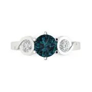 1.85ct RD 3 stone Royal Blue Topaz Classic Bridal Statement Ring 14k White Gold