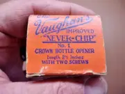 NOS Circa 1920 VAUGHAN'S Never Chip Crown Bottle Opener w/Orig. Box & 1 Screw