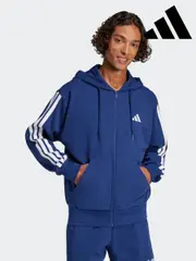 adidas Blue Essentials 3-Stripes French Terry Full-Zip Hoodie (AP9680) | $115