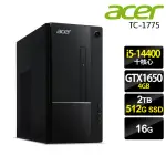 【ACER 宏碁】I5十核獨顯GTX家用電腦(ASPIRE TC-1775/I5-14400/16G/2TB+512G SSD/GTX1650-4G/W11)