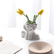 Romehaha Face Vase, Ceramic Body Flower Vase, Female Form Shelf Decor, Modern Farmhouse Table Decor, Small Cute Bookshelf Vase (A - Hands on Cheeks)