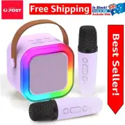 Bluetooth Karaoke System with Colorful Lights & 2 Wireless Mics - Perfect Gift!
