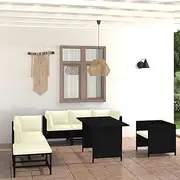Patio Furniture Sets 8 Piece Garden Lounge Set with Cushions Poly Rattan Black