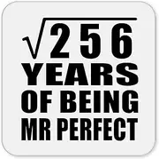 [Designsify] Gifts, 16th Anniversary Square Root of 256 Years of Mr Perfect, Drink Coaster Mat Wipe-Clean Non-Slip Non-Skid Cork Back, for Birthday Mom Dad Parents Fathers Mothers Day Party