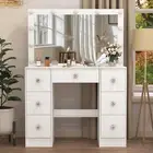 Makeup Vanity Table with LED Lights Mirror Drawers White Bedroom Dressing Table