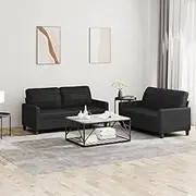 Generic 2 Piece Sofa Set with Cushions Black Faux Leather,Furniture,Sofas