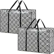 2 Pack Moving Bags, Extra Large Heavy Duty Storage Tote Packing Bags with Carrying Handles Moving Boxes for Space Saving Clothes Women Men Zipper (Black)