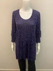 NEW TS TAKING SHAPE PURPLE/BLACK 3/4 SLEEVE TUNIC SIZE XXS=14/16 (# 556 )