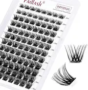 Lash Clusters DIY Eyelash Extensions 144 Clusters Lashes D Curl 0.07 Natural Individual Lash Extensions Mixed Tray False Eyelashes Soft & Strong Thin Band DIY at Home (FD-DH-F29-07-D, 8-16mm)