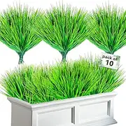 10 Bundles Artificial Grass Plants,Outdoor Faux Grass Plant UV Resistant Fake Plastic Wheat Grass for Indoor Outdoor Fake Realistic Grass for front porch yard patio balcony Garden Decoration- Green