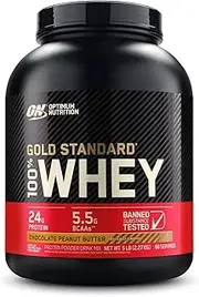 OPTIMUM NUTRITION Gold Standard 100% Whey Protein Powder, Chocolate Peanut Butter, 2.27kg - [2024/2025 plastic neck band packaging may vary]