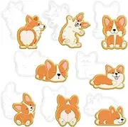 VorkiVecK Cute Corgi Cookie Cutter - 8 Pcs Biscuit Molds Pet Dog Shapes Set Embossed Mold Set Cookies Cutters Polymer Clay Plunger Baking Supplies for Birthday Party Holiday Kitchen Bake Pie Cake DIY