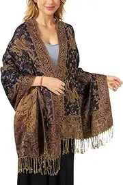 [Hebenie] Women Pashmina Shawls and Wraps Scarf Soft Silky Reversible Paisley Scarves Shawl for Women