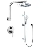 Round Chrome 2in1 Shower & Handheld Head Combo Swivel Gooseneck Arm Sliding Rail