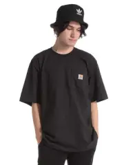 Car Heart Plain Logo Pocket Crew Neck Short Sleeve T-Shirt K87 S Black 389