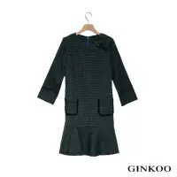 在飛比找momo購物網優惠-【GINKOO 俊克】千鳥格紋麂皮洋裝