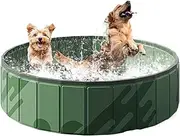 Dog Pool, Foldable Pet Swimming Tub, Anti-Slip Hard Sided Puppy Bathtub, Fast Drain, Size Small Dogs, Perfect for Cats, Outdoor Play, 100x100x30cm 1380g Army Green