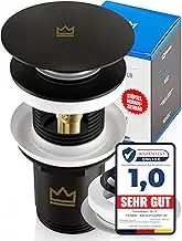 Universal Sink Drain Fitting – Matte Black – Suitable for Sinks and Washbasins with and Without Overflow, Plug Extendible with Hair Catcher, Free Seals & Installation Instructions (English