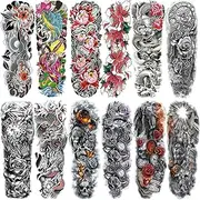 Temporary Tattoos Sleeves, 12 Sheets Full arm temporary tattoos, Sleeve Tattoos for Men and Women Kids