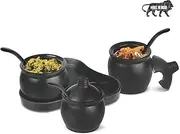 E-EZRA Melamine Pickle Set Storage Organizer Jar for Pickle, Masala with Spoons and Tray (Black) - Set of 3 Pieces