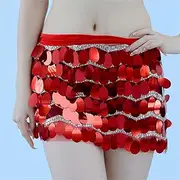 [Generic] Belly Dance Hip Scarf Halloween Belly Dance Beaded Sequins Hip Towel Water Wave Tassel Waistband Belt Dance Performance Belly Dance Waist Belt(Red)