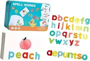Wooden Spell Learning Toys Word Builders Early Learning Interactive Play Match Letter Spelling Games for Boys Girls Preschool