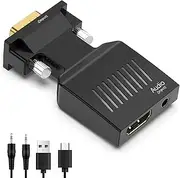 VGA to HDMI Adapter Converter, VGA Source to HDMI Display Converter, Active Male VGA to Female HDMI 1080P 60Hz Video Adapter for Computer, Laptop, Projector, HDTV