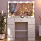 Dressing Table Set with Large Make up Mirror 11 LED Bulbs Vanity Desk 7 Drawers
