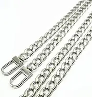 (Silver) - WEICHUAN 120cm DIY Iron Flat Chain Strap Handbag Chains Accessories Purse Straps Shoulder Cross Body Replacement Straps, with 2pcs Metal Buckles (Silver)
