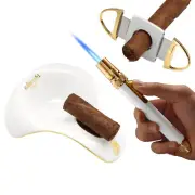 Lubinski Jet Flame Cigar Torch Lighter Punch Needle Cigar Ashtray Cutter White