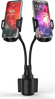 Dual Phone Holder for Car Cup Holder – Long Flexible Neck, 360° Rotatable Car Phone Mount - Adjustable Cell Cup Holder, Universal Size Fits 2 iPhone, Samsung, GPS and More (Cradle)