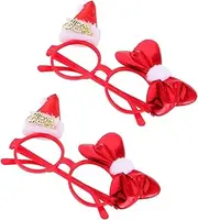 [outret] 2Pcs Santa Claus Glasses Frame red Glasses Xmas Selfie Props Kids Glasses Santa Hat Eyewear Role Play Frame Eyeglasses Party Eyewear Bow tie Photo Frame Decorative Items