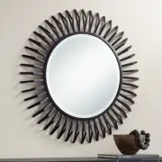 Rays Matte Black 32 1/4" Round Sunburst Wall Mirror