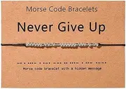 [tenghong2021] Dainty Beads Never Give Up Morse Code Bracelet Jewelry for Her Sterling Silver Beads on Silk Cord for Women Men Girls Boys