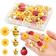100 Pieces Tiny Resin Bees Daisy Flowers Ladybugs, Flatback Daisy Flowers Bumble