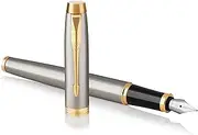 [PARKER] IM Fountain Pen, Brushed Metal, Medium Nib with Blue Ink Refill, Gift Box (1931656)