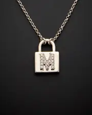 18K Italian Gold Over Silver 0.12 ct. tw. Diamond Padlock Initial Necklace (A-Z)